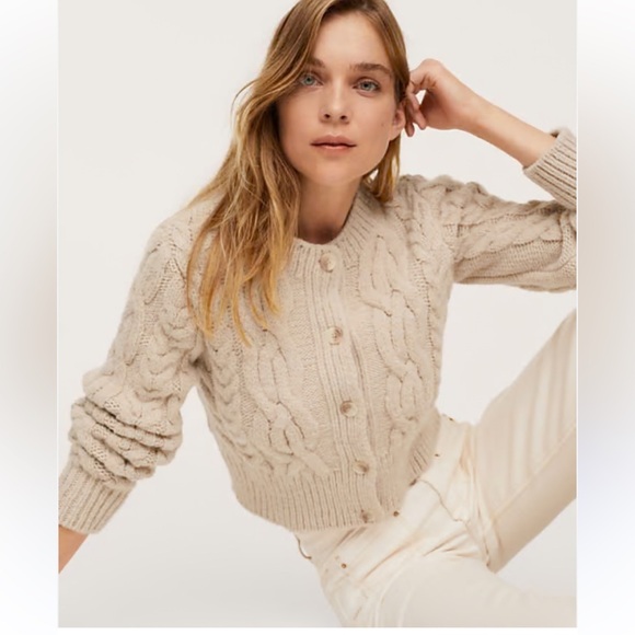 Mango MNG wool blend  COZY  BEIGE cardigan - Picture 3 of 12